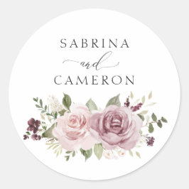 Floral Mauve Blush Eleganter Hochzeitsstil Umschla Runder Aufkleber