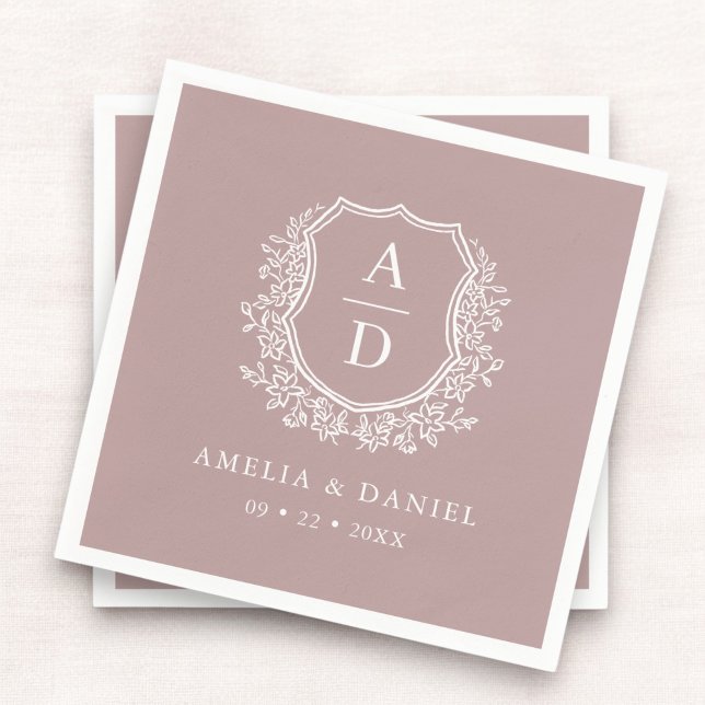 Floral Mauve Wappen Wedding Monogram Serviette (Von Creator hochgeladen)