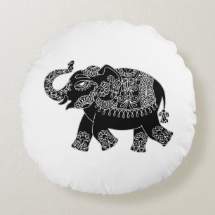 Floral Mehedi Elephant Rundes Kissen