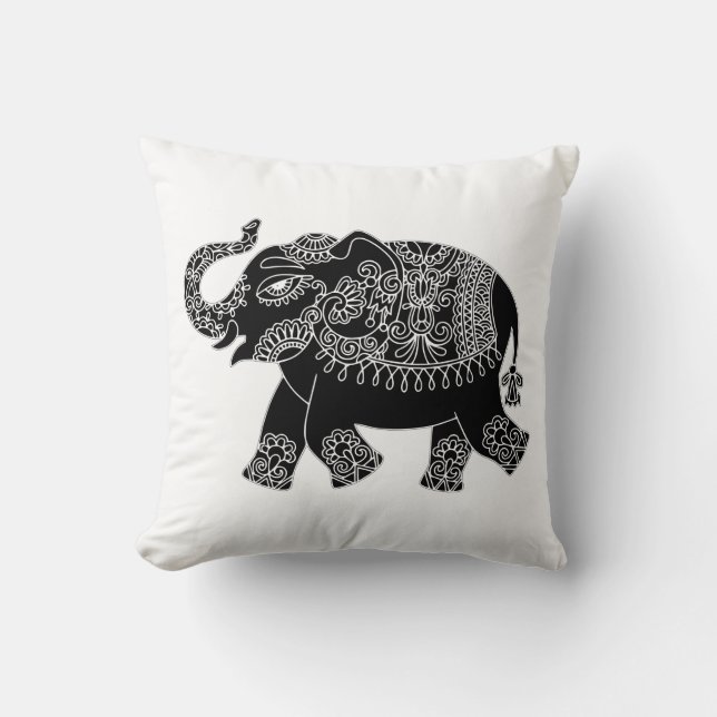 Floral Mehedi Elephant Throw Kissen (Vorderseite)