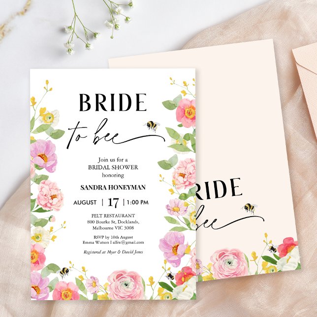 Floral mehrfarbig bedeutet, Brautparty zu sein Einladung (Floral Bride To Bee Bridal Shower Invitation, Pastel Floral Bridal Shower Invitation Template, Bee )