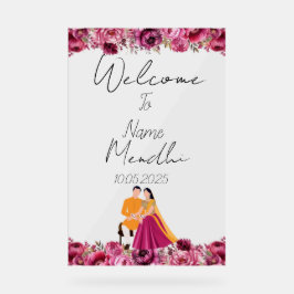 Floral Mendhi Acrylzeichen Acrylschild