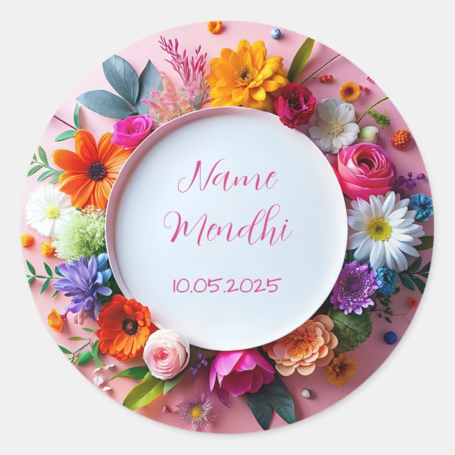 Floral mendhi Gefallen Aufkleber (Vorderseite)