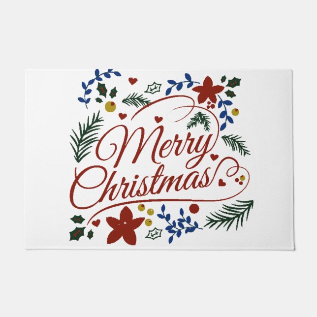 Floral Merry Christmas Fußmatte (Vorderseite)
