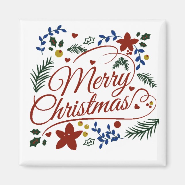 Floral Merry Christmas Magnet (Vorne)