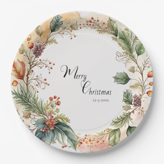 Floral Merry Christmas Party Classic Pappteller (Vorderseite)