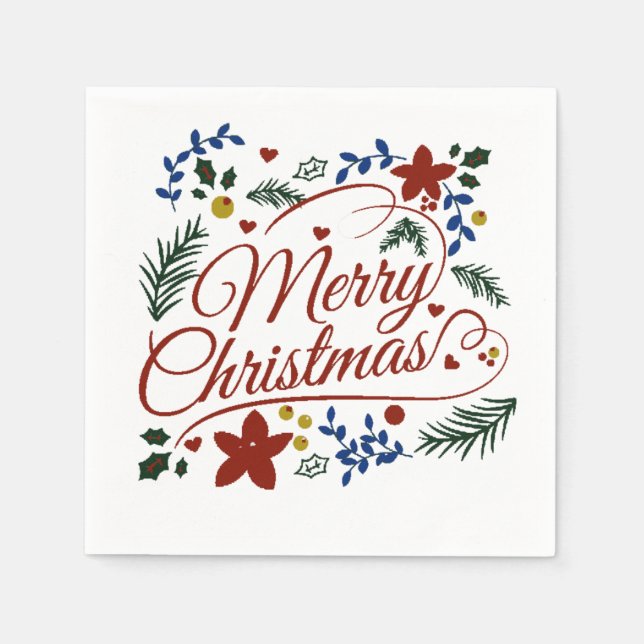Floral Merry Christmas Serviette (Vorderseite)