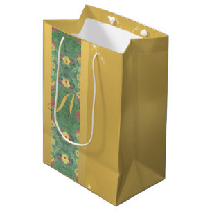 Floral Messingähnliche Monogram-Geschenktasche Mittlere Geschenktüte