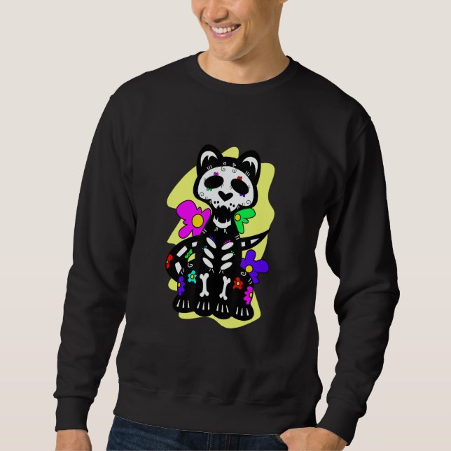 Floral Mexican Cat Day of the Dead Dia De Muertos  Sweatshirt (Vorderseite)