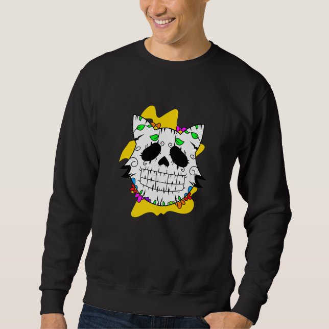 Floral Mexican Cat Day of the Dead Dia De Muertos  Sweatshirt (Vorderseite)