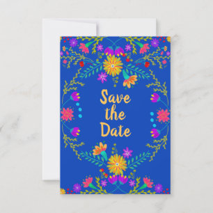 Floral Mexican Fiesta & Papel Picado - Royal Blue Save The Date