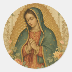 Floral Mexican Mary Guadalupe Religiös Runder Aufkleber