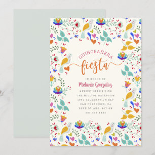 Floral mexikanische Stickerei Quinceñera Fiesta Einladung