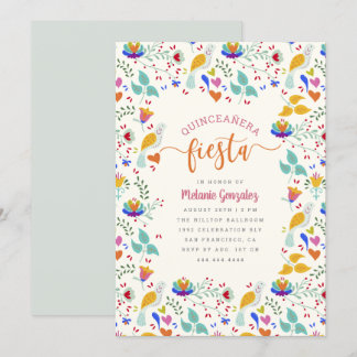 Floral mexikanische Stickerei Quinceñera Fiesta Einladung