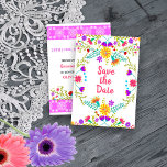 Floral mexikanisches Fiesta & Papel Picado Weiß Save The Date<br><div class="desc">Blumenkarte im mexikanischen Fiesta-Stil und beiderseits mit volkstümlichen Blume und Papelpicado dekoriert. Die Formulierung auf der Vorderseite lautet einfach "Save the Date". Auf der Rückseite ist die Vorlage für Sie bereit, um Ihr spezielles Datum, Ihren Namen, den Anlass und den benutzerdefinierten Text hinzuzufügen. Das Design kann jederzeit auf den Anzug...</div>