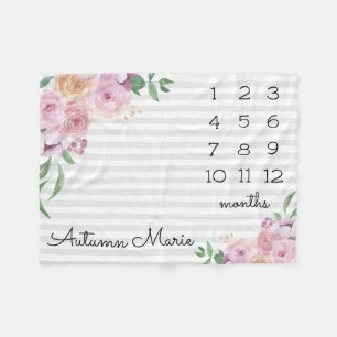 Floral Milestone Baby Blanket Fleecedecke