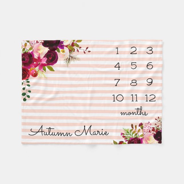 Floral Milestone Baby Blanket Fleecedecke (Vorderseite (Horizontal))