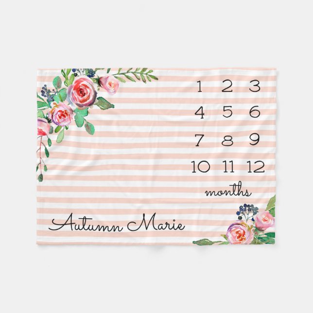 Floral Milestone Baby Blanket Fleecedecke (Vorderseite (Horizontal))