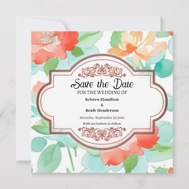 Floral Minimal Wedding Save the Date Card (Vorderseite)