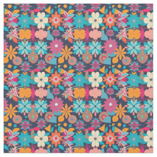 Floral mit geometrischen Formen der 60er Jahre Stoff