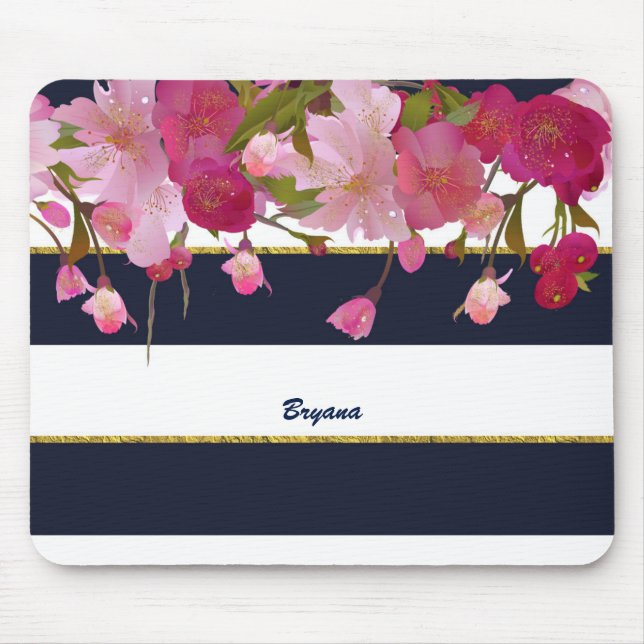 Floral mit Imitate Gold Glitzer Modernes Chic Glam Mousepad (Vorne)