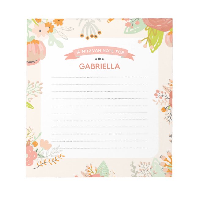 Floral Mitzvah Note Notizblock (Vorderseite)