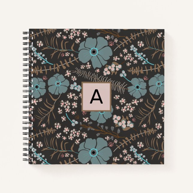 Floral Mix Aquamarin Grau Pink Personalisiert Notizbuch (Vorderseite)