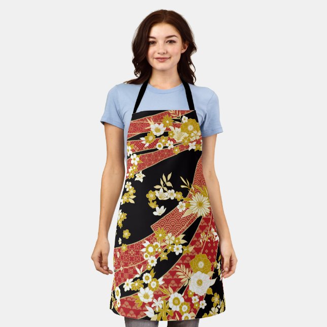 Floral Mix Kimono Muster Schürze (Getragen)