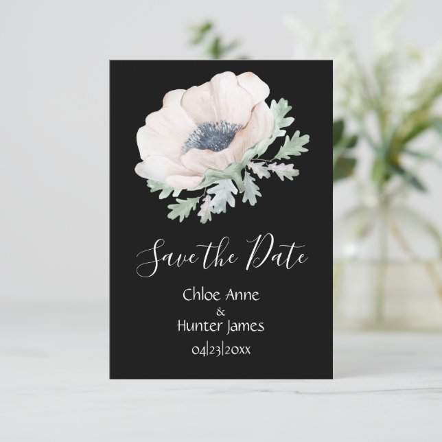 Floral Modern Black Chic Einfach Save The Date (Stehend Vorderseite)