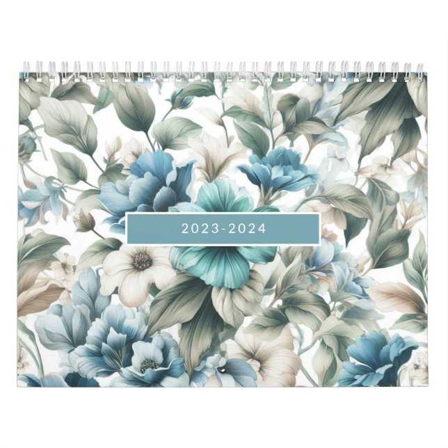 Floral modern blau mädchenhaft elegant stilvoll kalender (Titelbild)