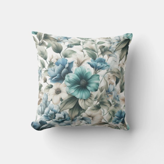 Floral modern blau mädchenhaft elegant stilvoll kissen (Vorderseite)