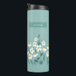 Floral modern, blau, mädchenhaft elegant stilvolle thermosbecher<br><div class="desc">Bläsernes modernes,  dunkelblaues,  mädchenhaftes Design.</div>