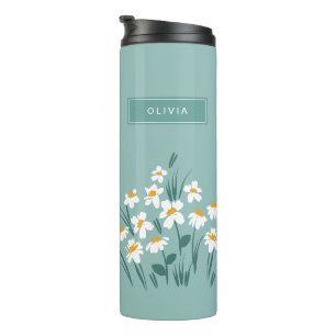 Floral modern, blau, mädchenhaft elegant stilvolle thermosbecher