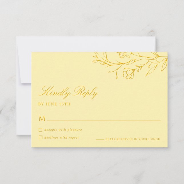 Floral Modern Butter Yellow Wedding RSVP Card (Vorderseite)