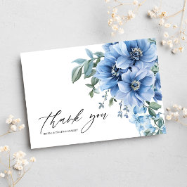 Floral Modern Elegant Dusty Blue Wedding Dankeskarte