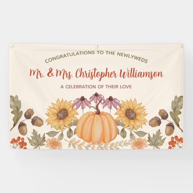 Floral Modern Fall Wedding - Herzlichen Glückwunsc Banner (Horizontal)