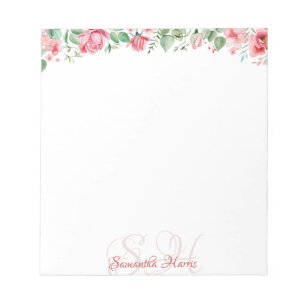 Floral Modern Monogram Blume Individuelle Name Not Notizblock