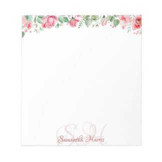 Floral Modern Monogram Blume Individuelle Name Not Notizblock