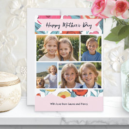 Floral Modern Mother’s Day Custom Photo Collage Feiertagskarte