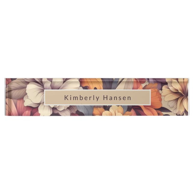 Floral modern orange mädchenhaft elegant 3 r namensplakette (Vorderseite)