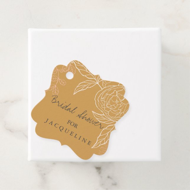 Floral Modern Peony Blossom Gold Brautparty Geschenkanhänger (Beispiel)