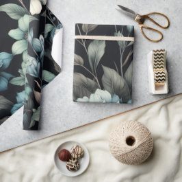 Floral modern schwarz, gürlich elegant stilvoll geschenkpapier