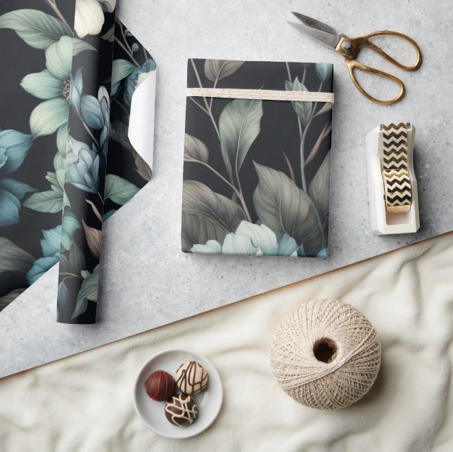 Floral modern schwarz, gürlich elegant stilvoll geschenkpapier (Kunsthandwerk)