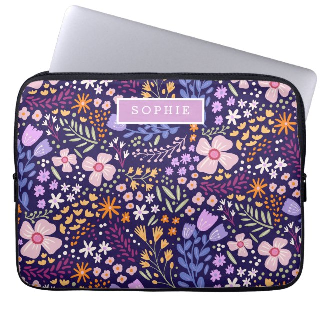 Floral Modern Wildflowers Girly Elegant Stylish Laptopschutzhülle (Vorderseite)