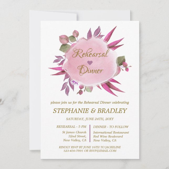 Floral Modernes Elegantes Hochzeitsfest Probe Dinn Einladung (Vorderseite)