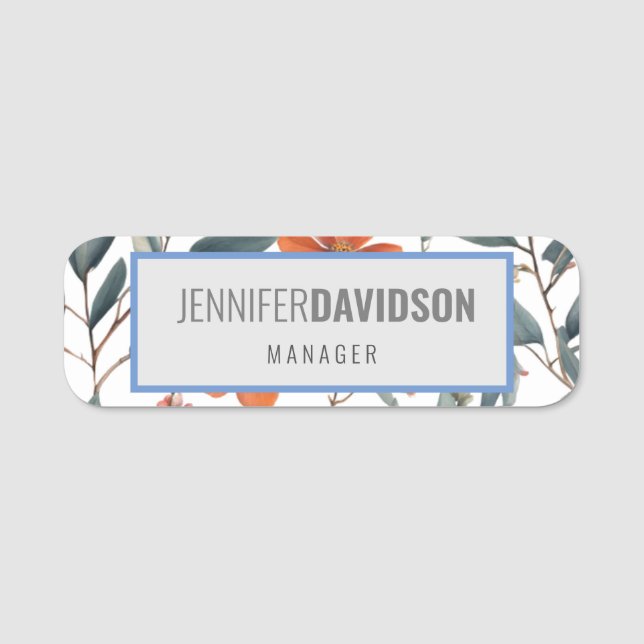 Floral Modernes Minimalistisch Elegantes Beruflich Namensschild (Vorderseite)