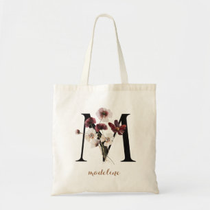Floral Modernes Personalisiertes Monogramm Buchsta Tragetasche