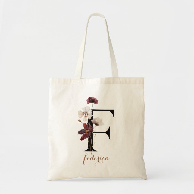 Floral Modernes Personalisiertes Monogramm Buchsta Tragetasche (Vorne)