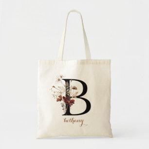 Floral Modernes Personalisiertes Monogramm Letter Tragetasche