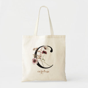 Floral Modernes Personalisiertes Monogramm Letter Tragetasche
